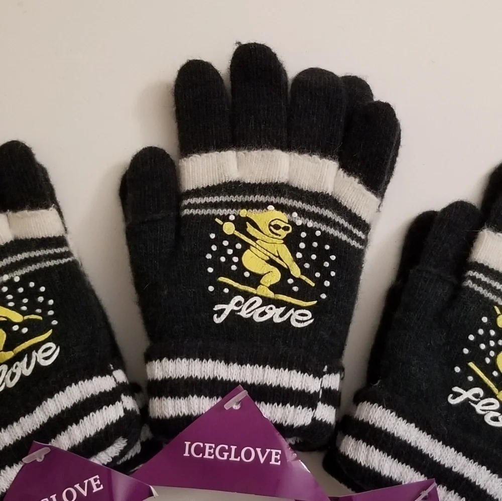 Set of 3 NEW Multicolor Double Layered 2 in 1 Wool Blend Cozy Warm Gloves